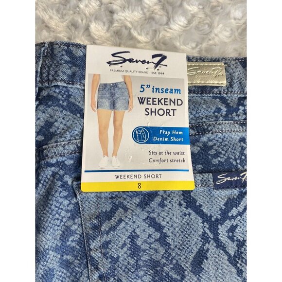 Seven7 Women's Weekend Short 5" Inseam Fray Hem Python Indigo Denim Short Size 8 - Picture 4 of 11
